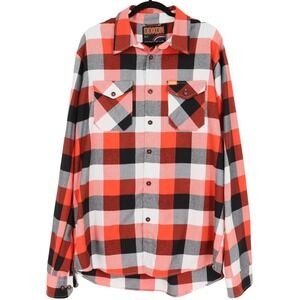 DIXXON Flannel Ironhead WTF Long Sleeve Button Up Shirt XLT Orange Black Plaid